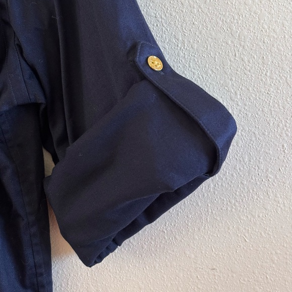 NWT Chaps Women's Navy SZ S Button Down Roll Tab Sleeve Shirt Top Blouse - Picture 2 of 10